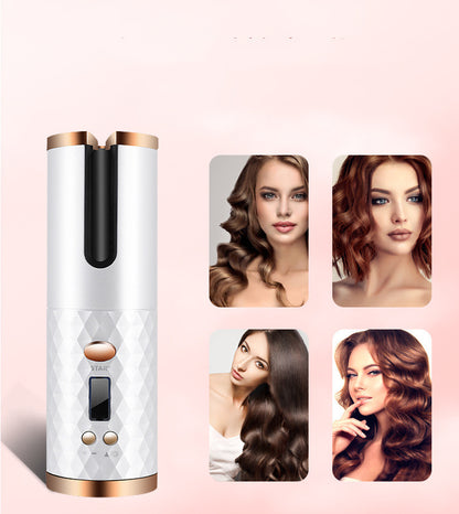 LCD display cordless curler with 3+ heat settings for dry hair