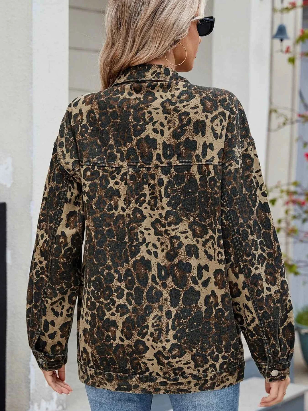 Leopard Print Oversized Denim Jacket for Women