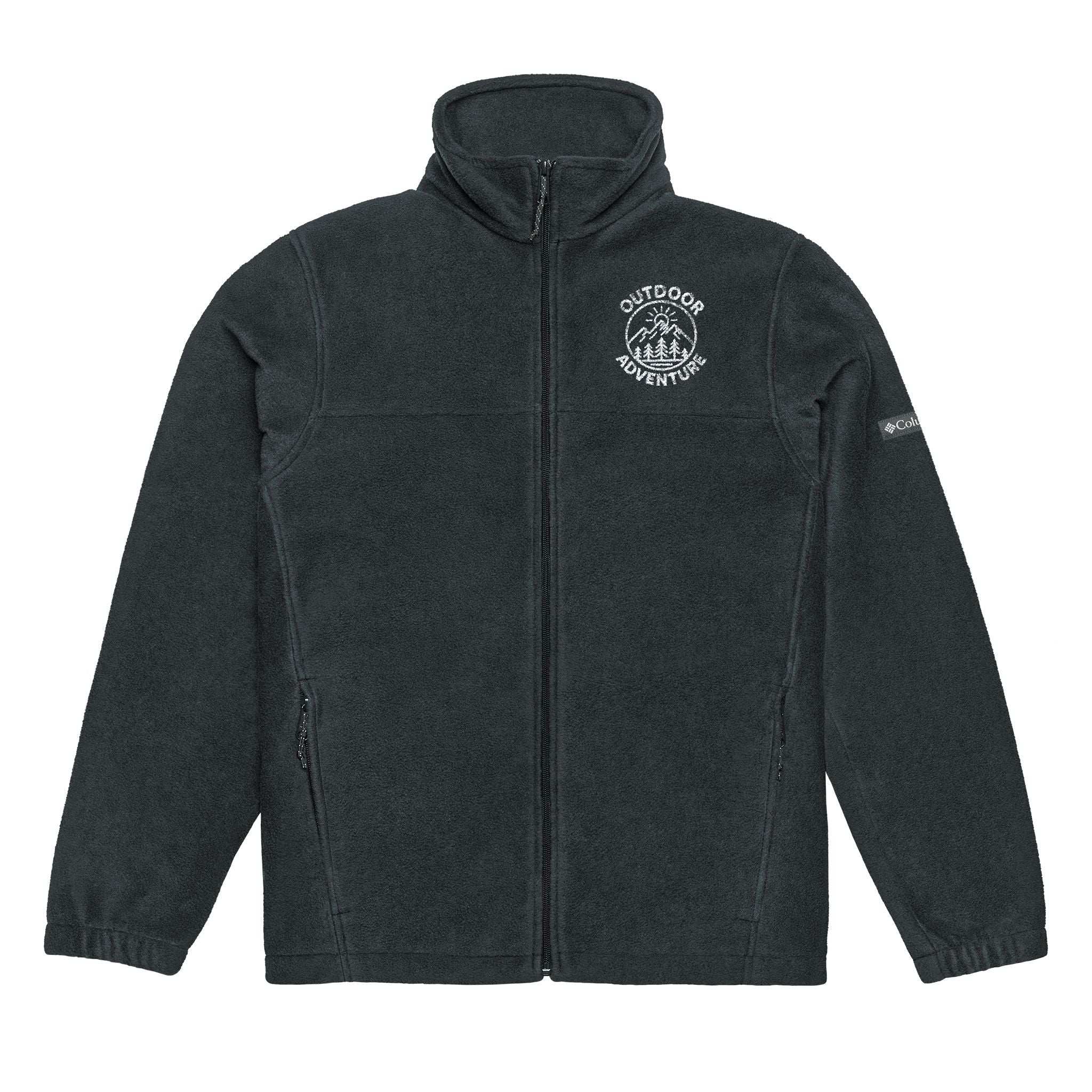 Columbia fleece with custom embroidery shown in forest setting

