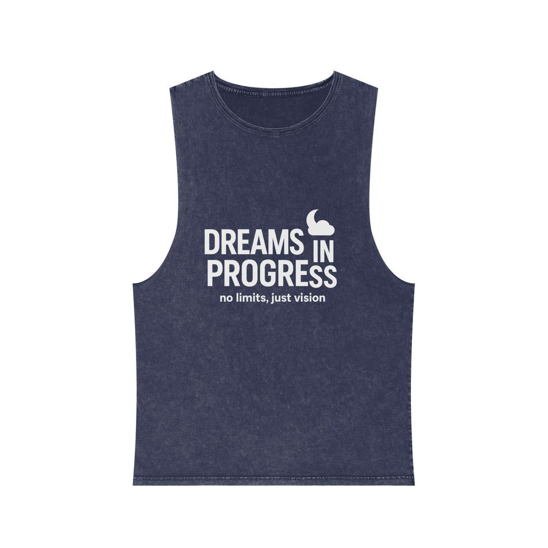 Stonewash navy tank top with motivational text