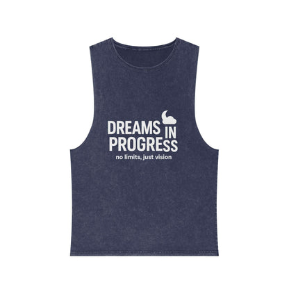 Stonewash navy tank top with motivational text