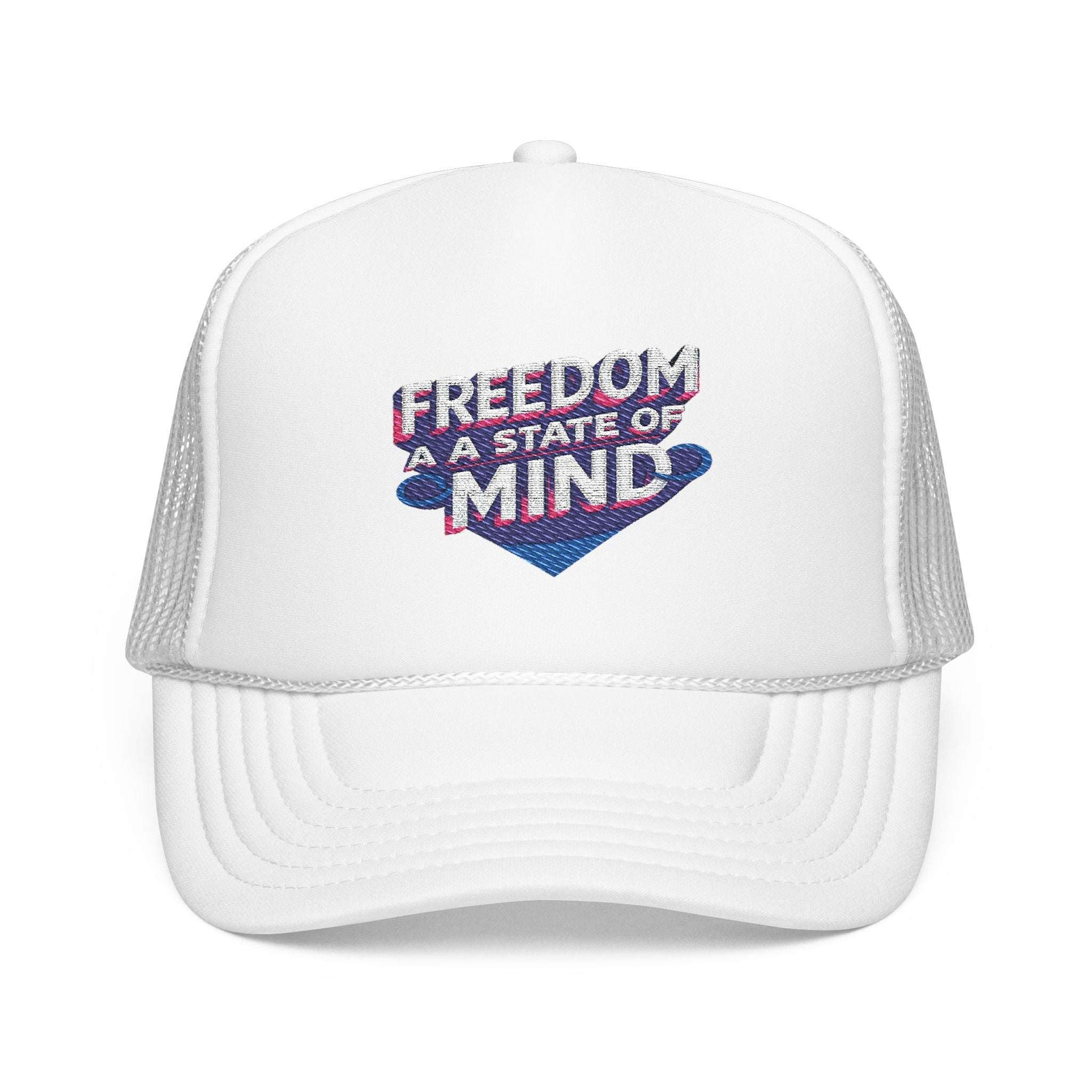 White Freedom Foam Trucker Hat with mesh back