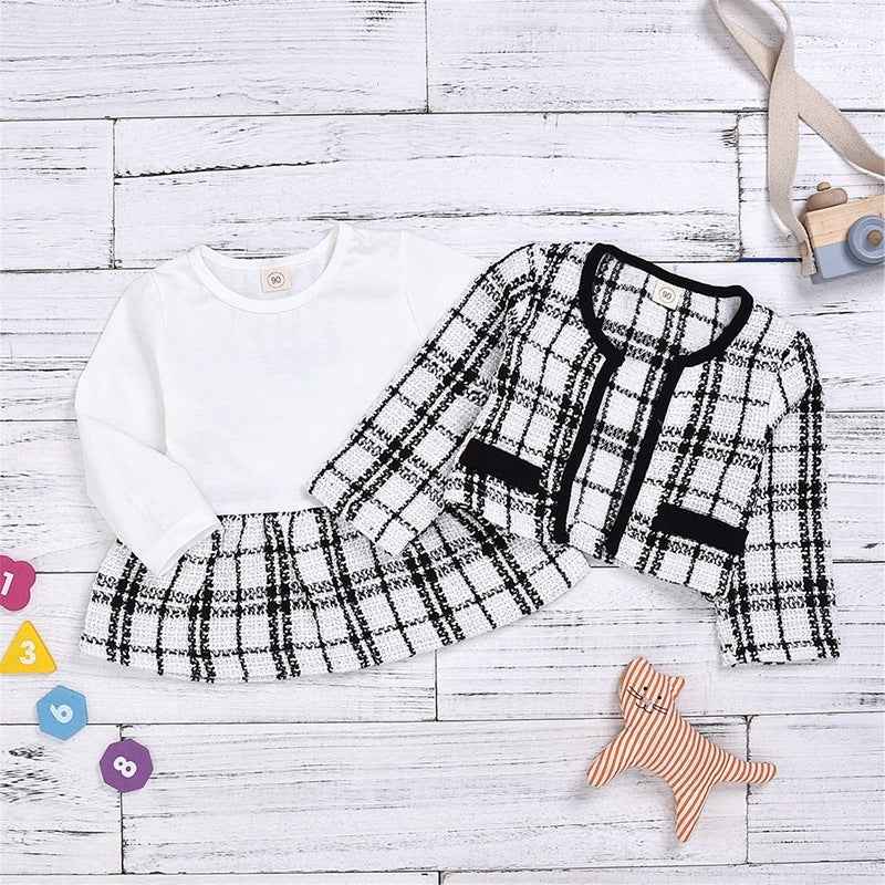 Girls Plaid Fall Two-Piece Knit Sweater &amp; Mini Skirt
