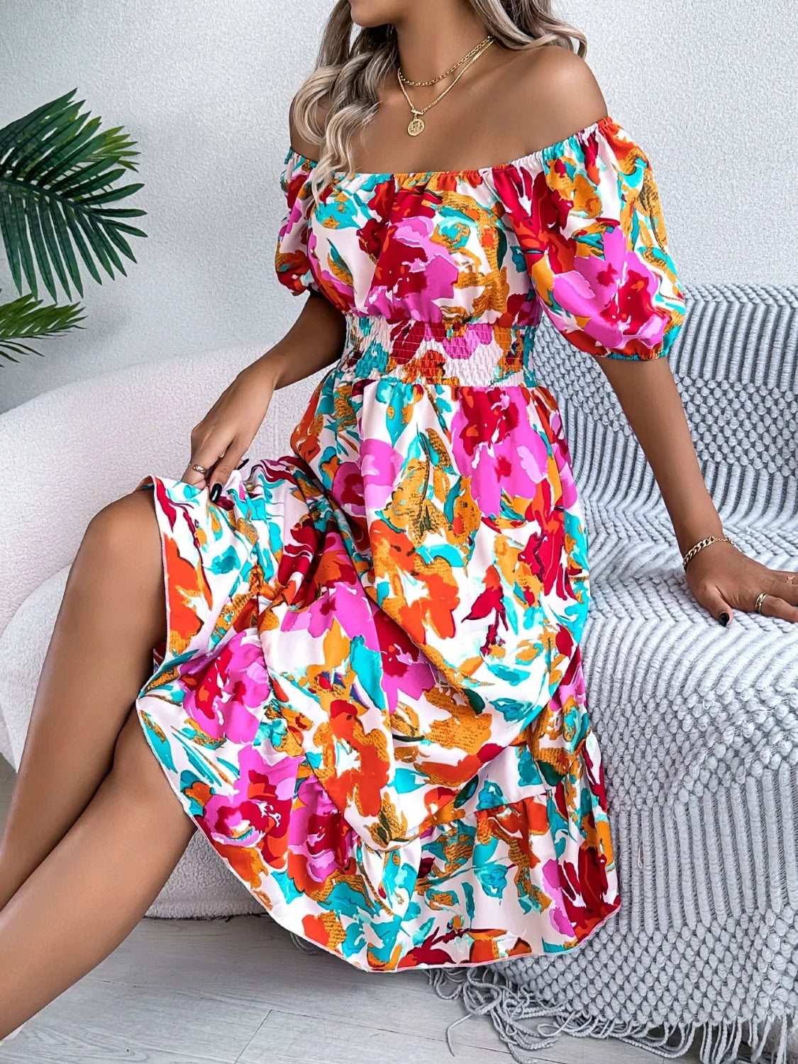 Lightweight floral short sleeve midi dress for casual days

