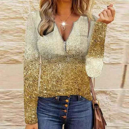 Striped Half Zipper Top for Women  Casual Loose Pullover