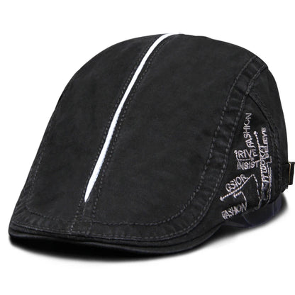 Men Beret – Soft top retro driver hat with flank embroidery