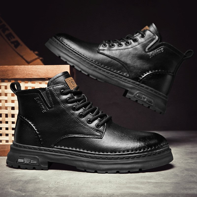 Men’s Martin Boots – All-Black Retro Mid-Top Street
