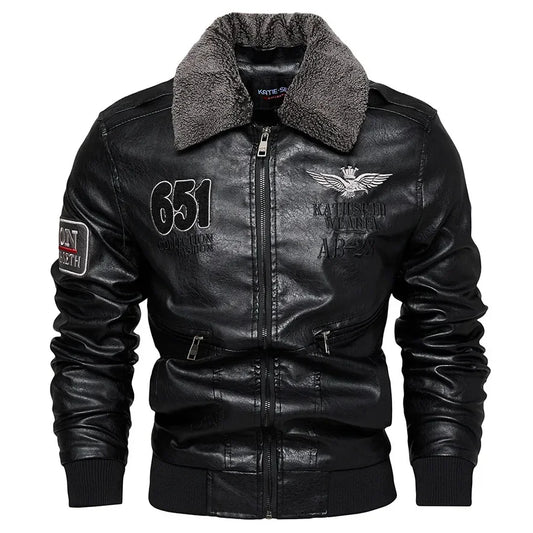 Men’s PU Leather Jacket – side profile, moto shoulders, winter ready