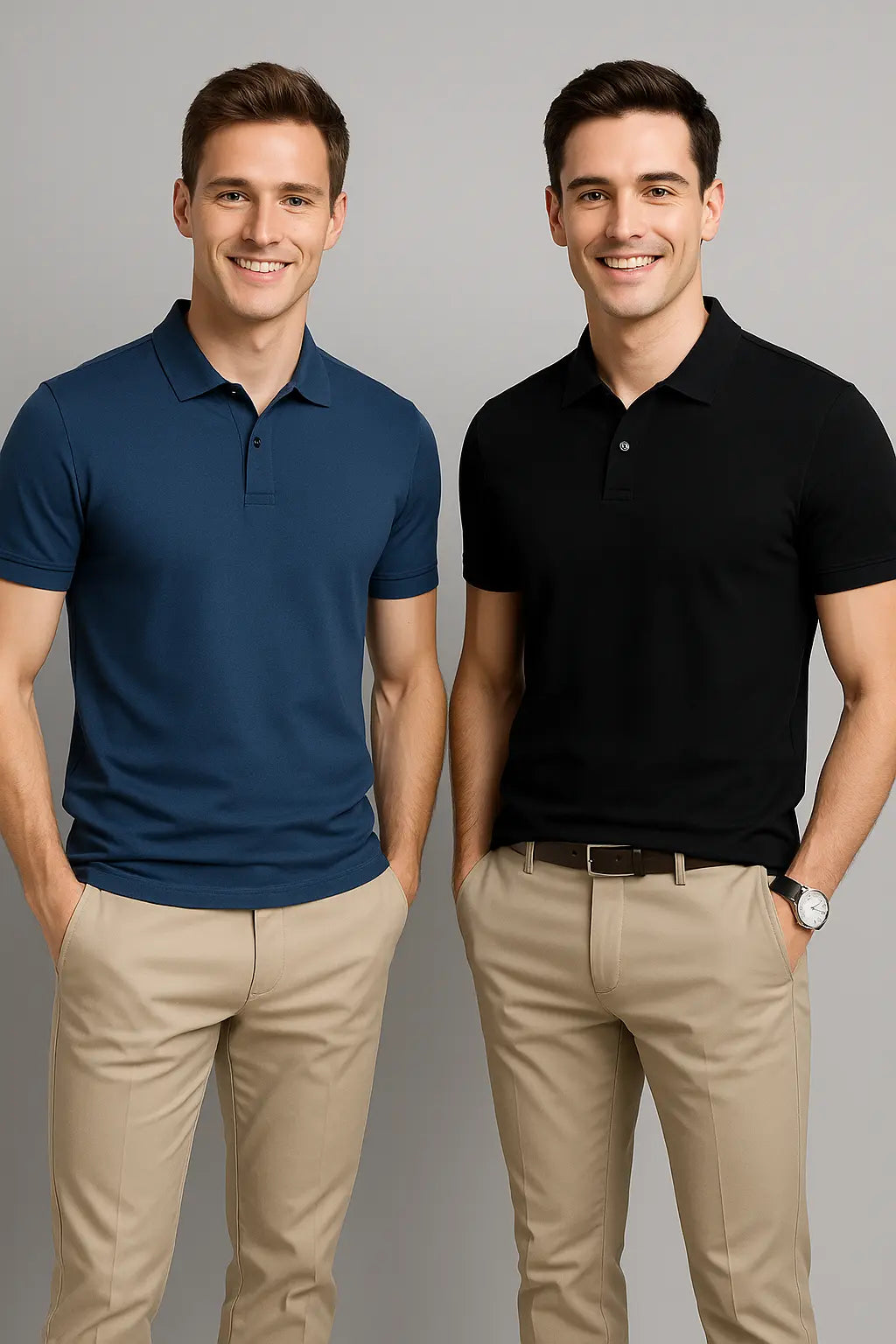 Men’s Plus Size Polo – Front view, button detail short sleeve fit in navy, sizes M–4XL