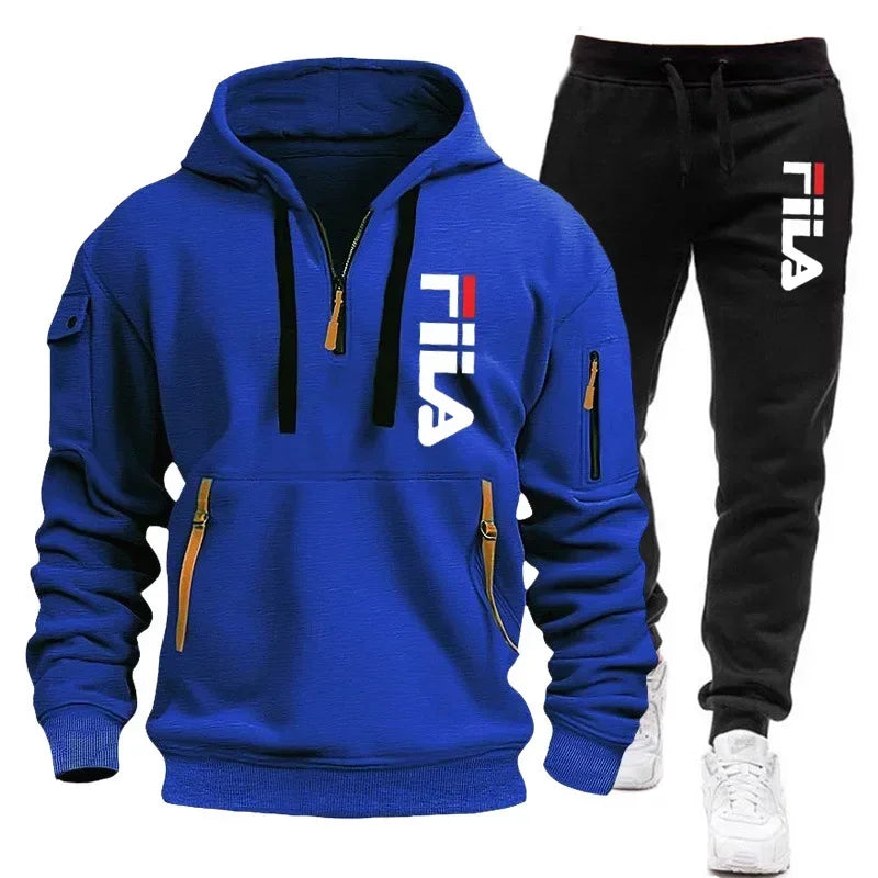 Men's Tracksuit Set Side Profile: Full Sleeve Knit Hoodie Paired with Joggers