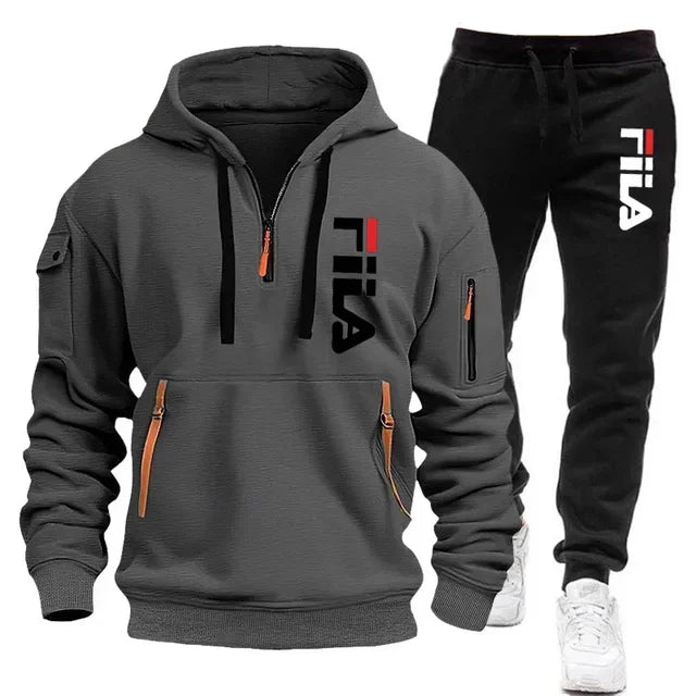 Men's Tracksuit Set in Motion: Thick Winter-Ready Hoodie and Sweatpants Combo