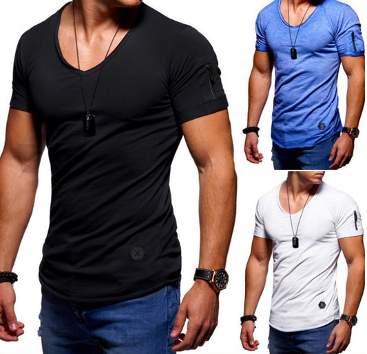 Men’s V-neck Short-sleeved Youth Shirt – Back view, clean seams, smooth drape
