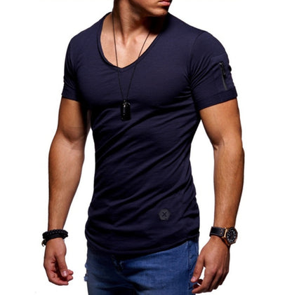 Men’s V-neck Short-sleeved Youth Shirt – Custom logo mockup on left chest for teams, brands, and events; crisp print area