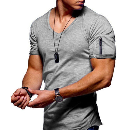 Men’s V-neck Short-sleeved Youth Shirt – Custom logo placement example on chest