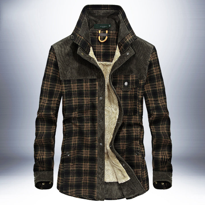 Men’s Winter Fleece Jacket – Zip Layer Under Plaid Shell
