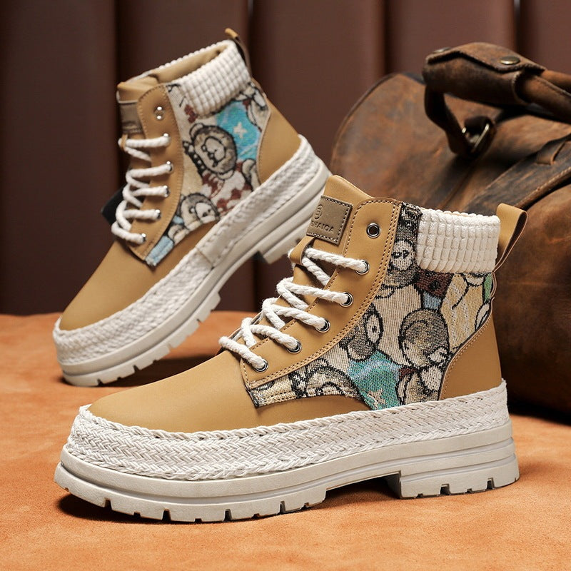 Men’s high top work boots – front lace-up detail and eyelets