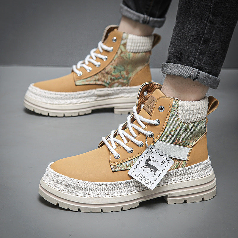 Men’s high top work boots – lace-up eyelets and stitching
