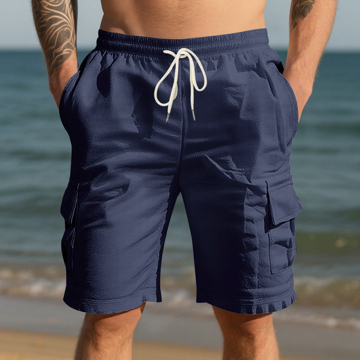Men’s linen shorts black – durable drawstring waist