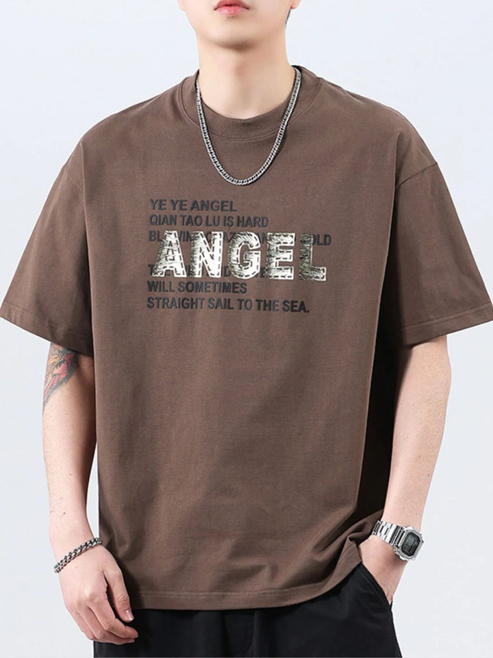 Men’s plus size t-shirt 4-color set – green, burgundy, white, brown; short sleeve letter print essential