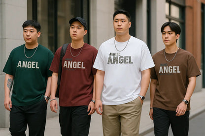 Men’s plus size t-shirt – oversized crew neck with ANGEL letter graphic, breathable cotton stretch for everyday comfort