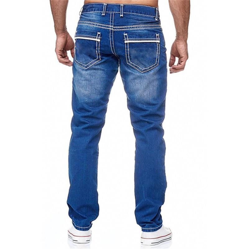 Men’s slim straight-leg jeans – front view showing zipper fly detail