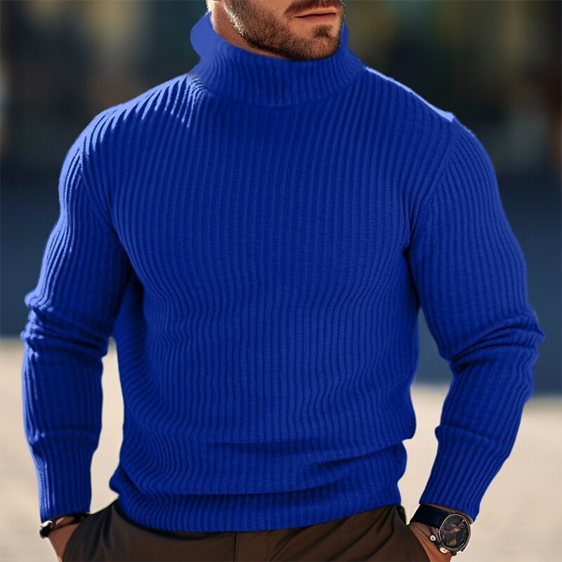 Men’s turtleneck sweater in sapphire blue – breathable layer for work