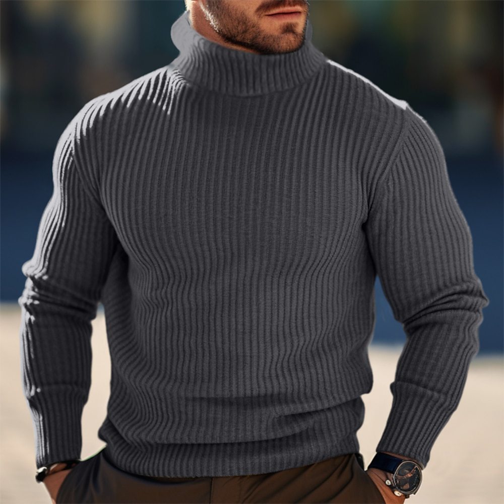 Men’s turtleneck sweater – striped rib texture at collar and hem