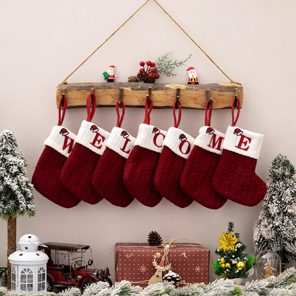 Minimal Mantel Styling with Cable-Knit Contrast Christmas Stockings