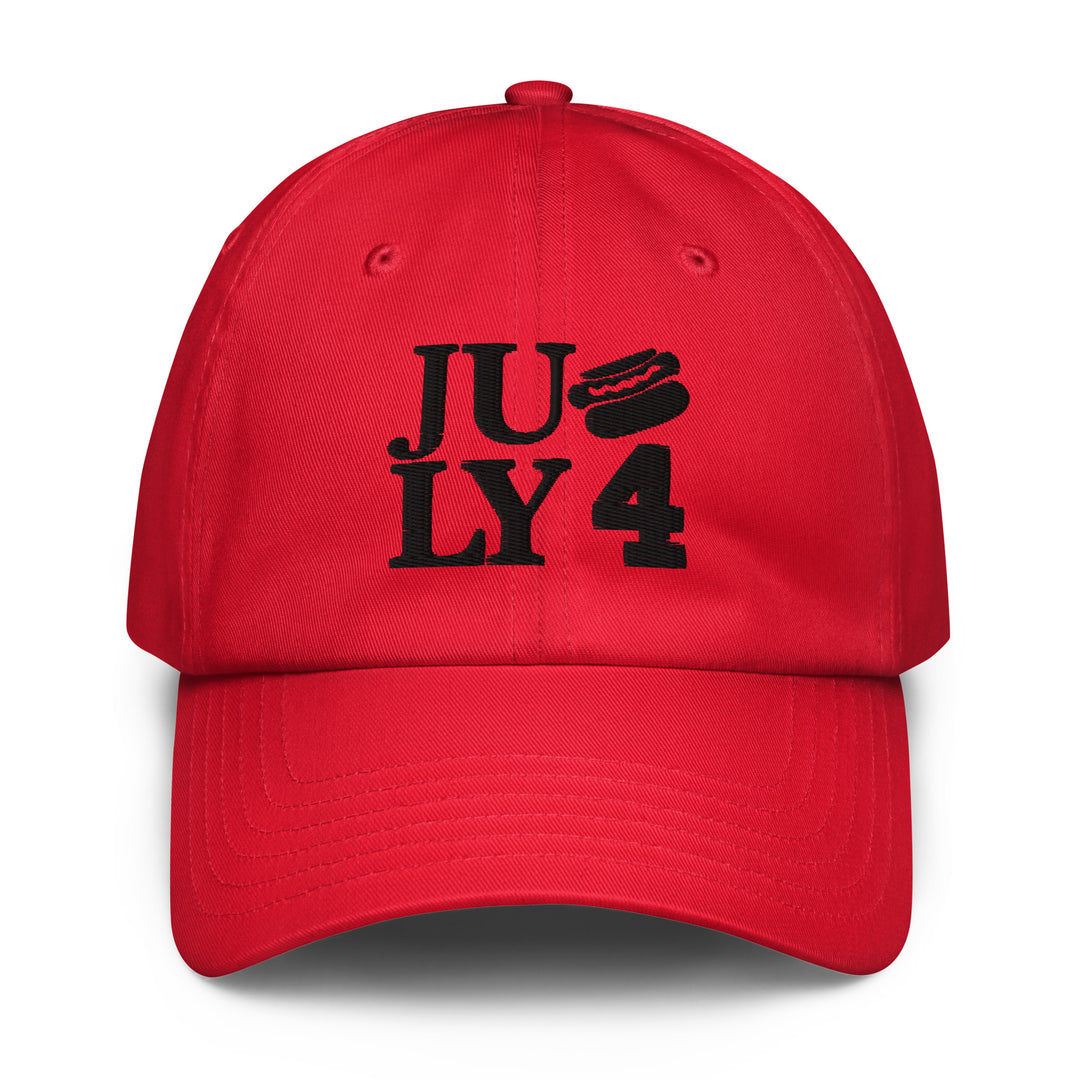 Mockup of a woman in a red Unisex Under Armour® Dad Hat next to a man in a white Under Armour® Dad Hat on a blurred outdoor path

