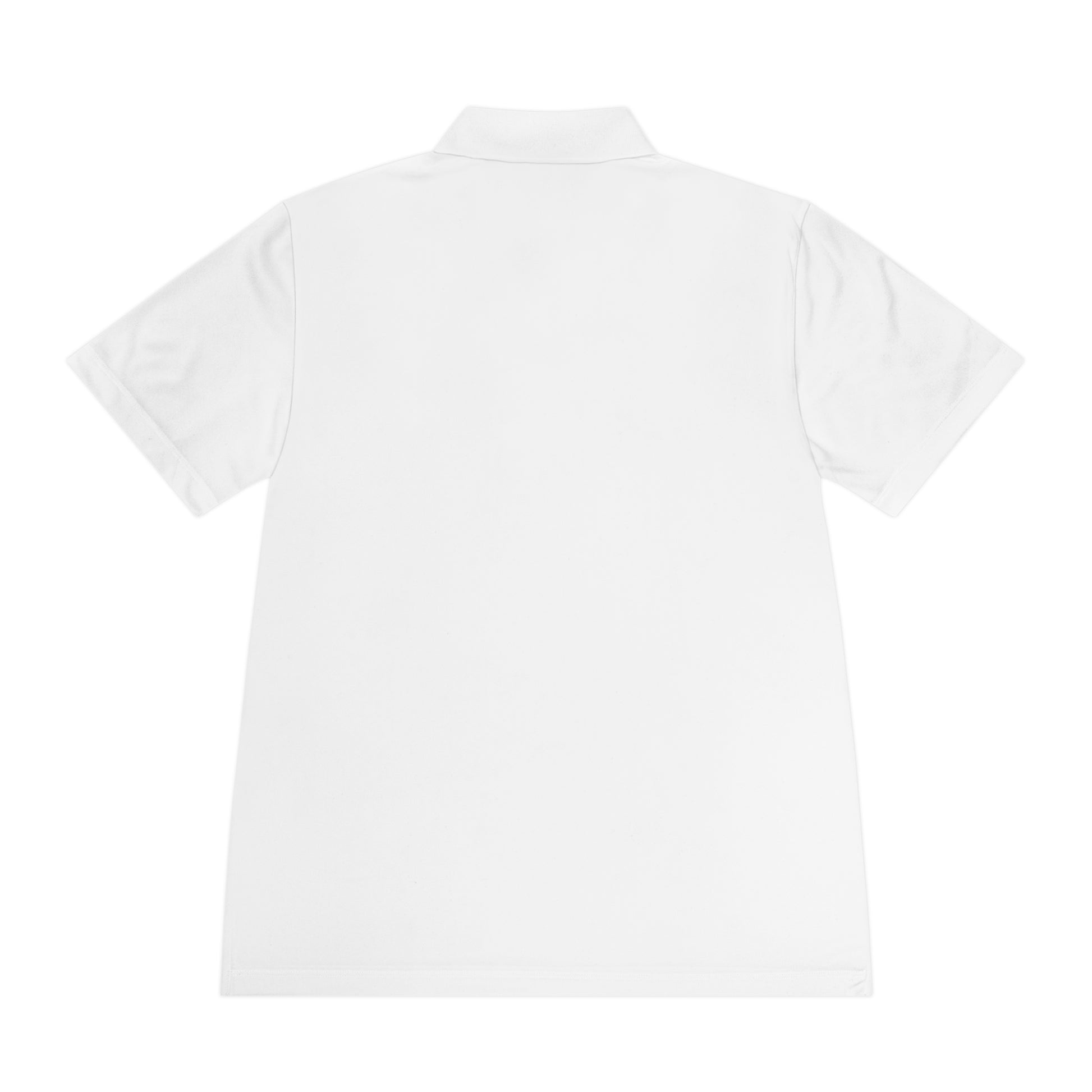 Back view of white men's breathable soccer polo shirt