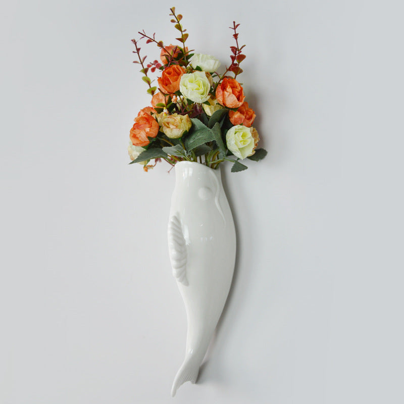 Modern Ceramic Art Vase with Goldfish Relief Decoration

