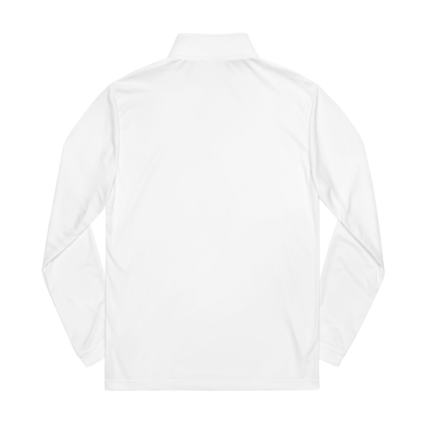 White athletic quarter-zip pullover back view