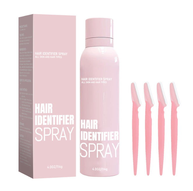 “Moisturizing Dermaplaner Spray mist on glass next to shaving tool”

