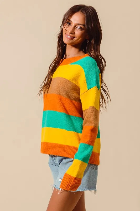 Multi color stripe sweater lifestyle – effortless, colorful style