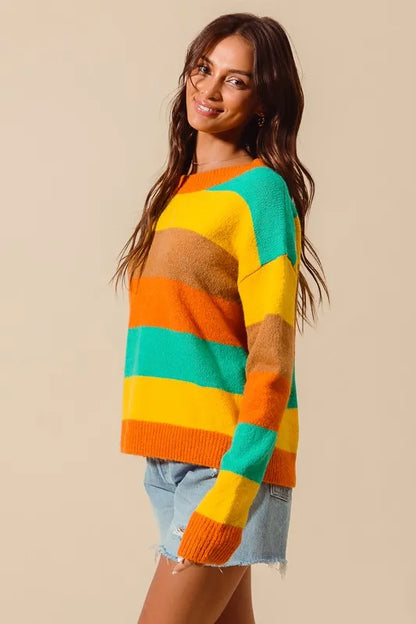 Multi color stripe sweater lifestyle – effortless, colorful style
