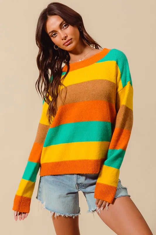 Multi Color Stripe Sweater for Women -Soft Acrylic S–XL
