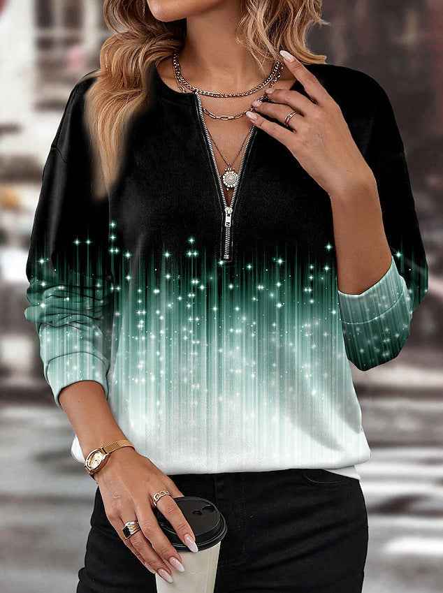 Striped Half Zipper Top for Women  Casual Loose Pullover