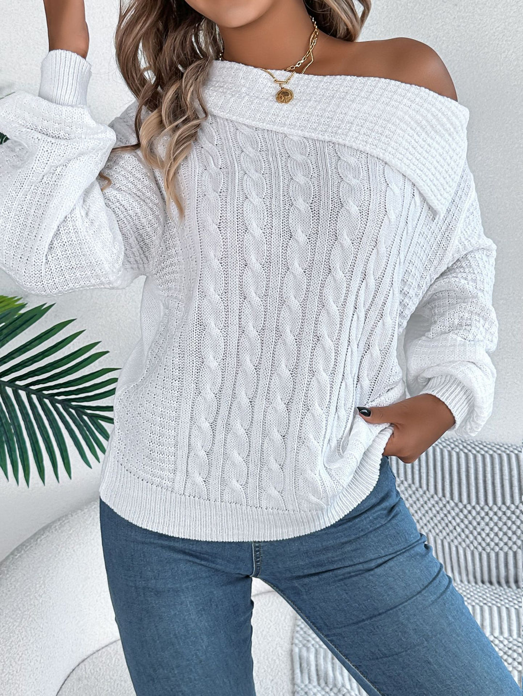Off Shoulder Sweater Women - Twist Long Sleeve Pullover