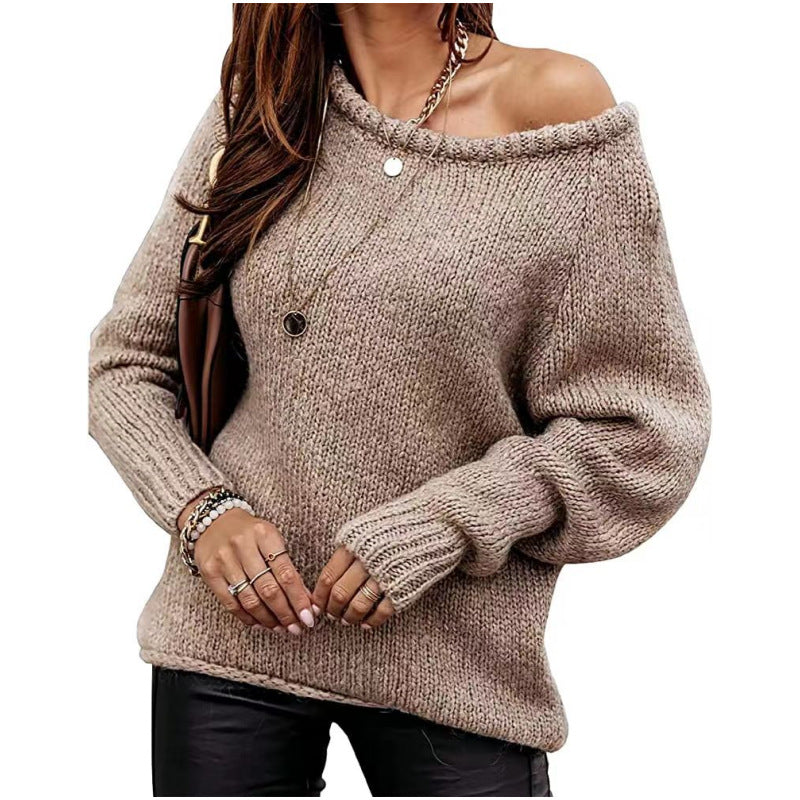 Camel long sleeve knit sweater shown on a model, with its original details, retained as an original supplier reference image.