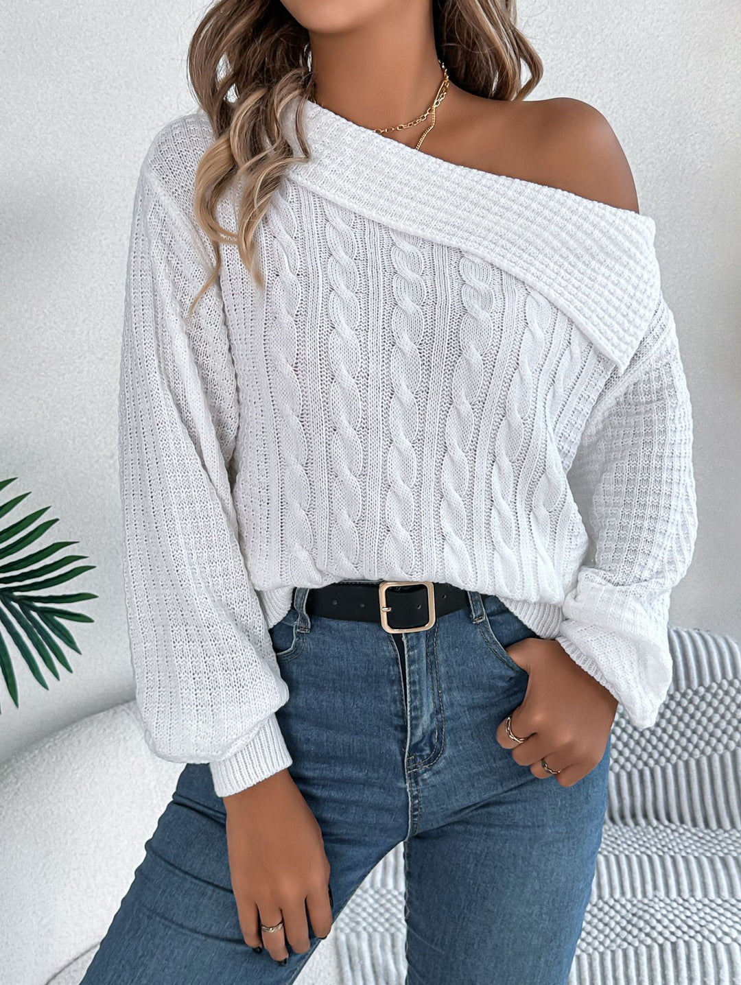 Off Shoulder Sweater Women - Twist Long Sleeve Pullover
