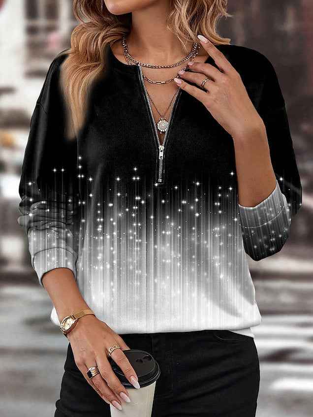 Striped Half Zipper Top for Women  Casual Loose Pullover