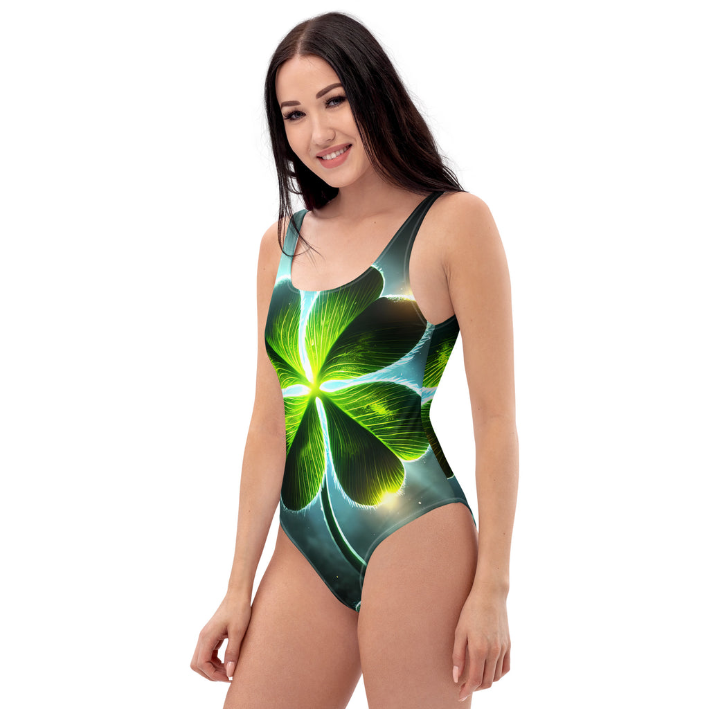 One-piece swimsuit with zig-zag stitching detail and stretch comfort

