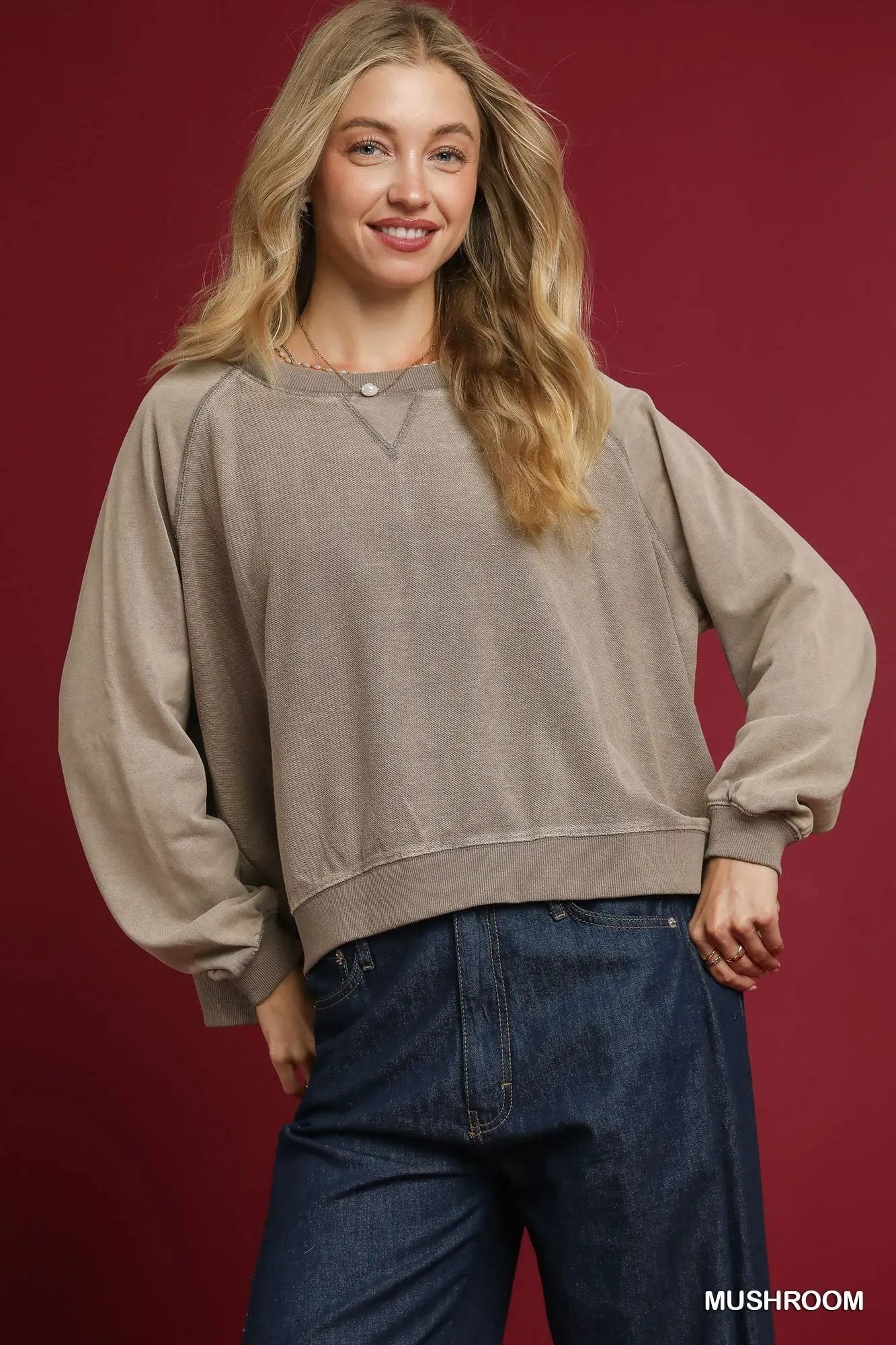 Oversized Umgee French Terry Sweatshirt – Soft & Stylish