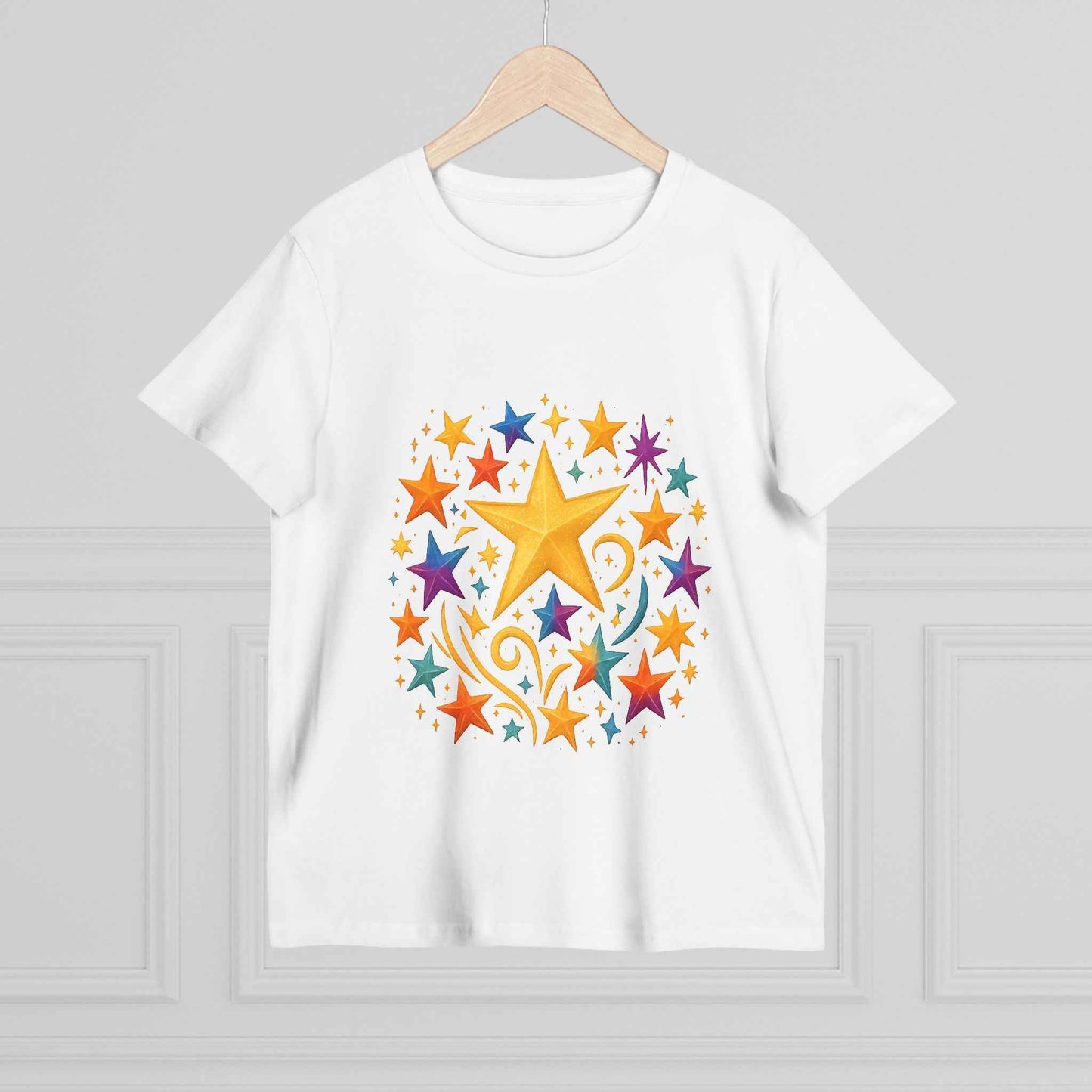 Women’s Vibrant Star Tee-100% Cotton Star Print T-Shirt