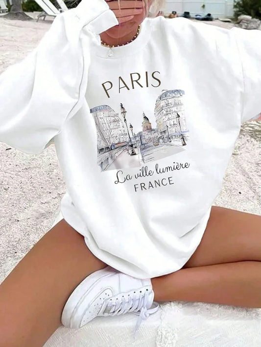Paris Graphic Hoodie – Women's Streetwear Fleece Crewneck Pullover