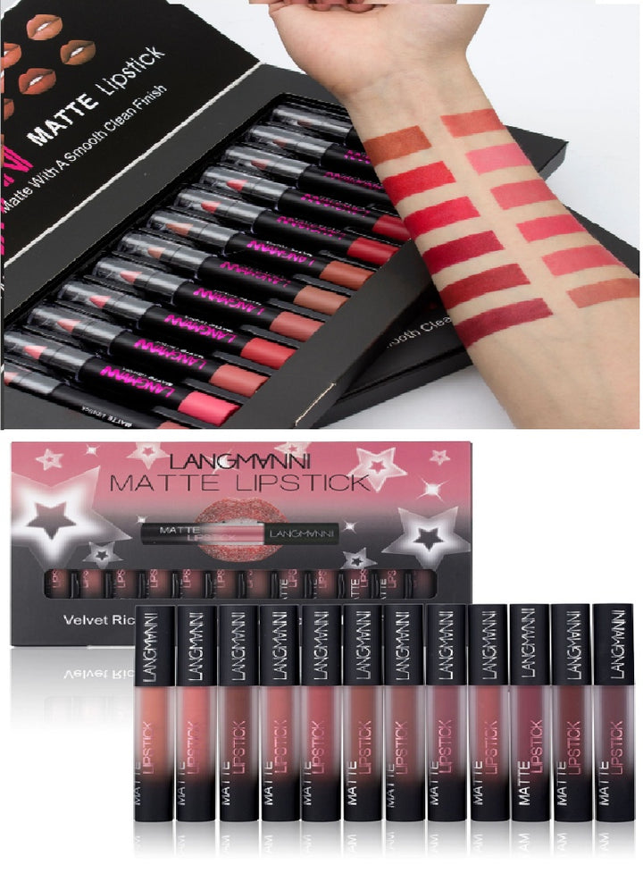 Matte Lipstick Waterproof Long-lasting – 12-Color Set