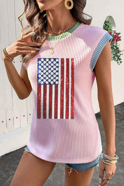 Sequin American Flag Tee for Women – Shine with Style