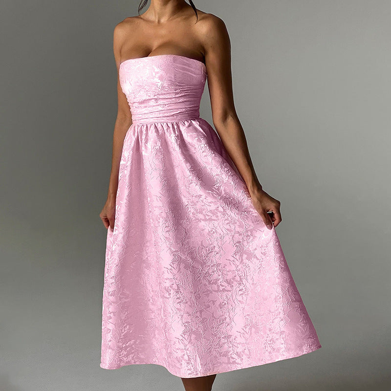 Pink High-Waist Tube Top Dress – Feminine Charm for Every Event