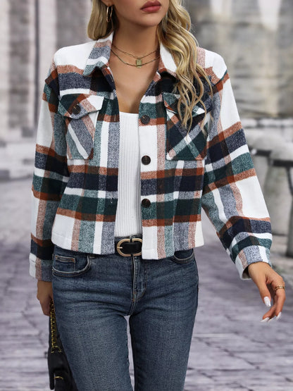 Plaid Oversized Button-Up Cropped Jacket – Office-ready smart casual with tailored pants