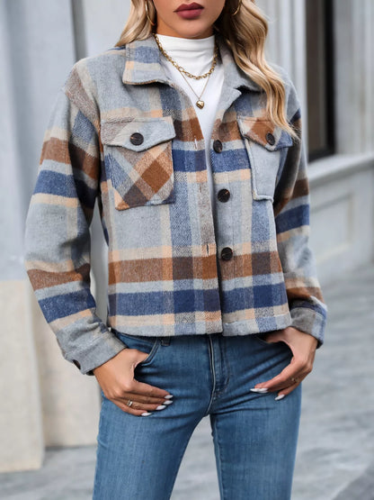 Plaid Oversized Button-Up Cropped Jacket – Styled with jeans